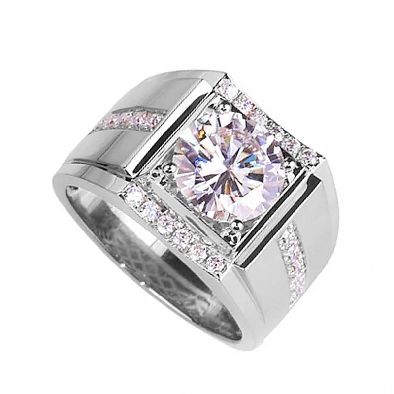 Men's adjustable copper ring with geometric diamond design in rose gold, gold, or platinum colour finish