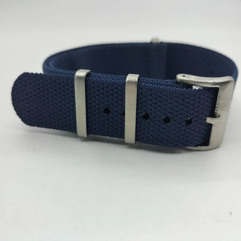 Nylon textile watch strap with integrated keeper in Army Green colour showing 20mm width measurement