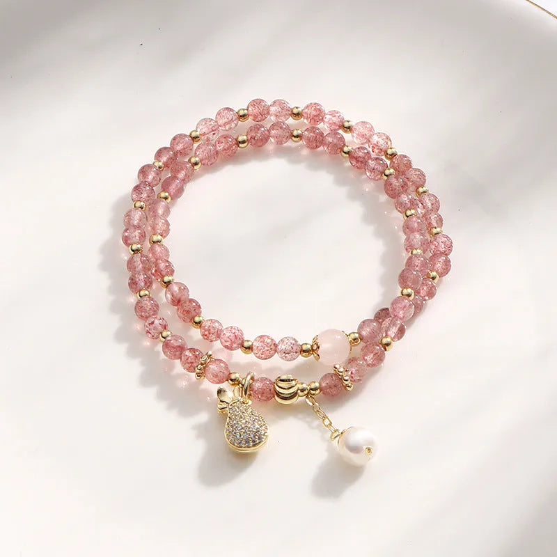 Geometric strawberry quartz crystal bracelet for women with money drawing association