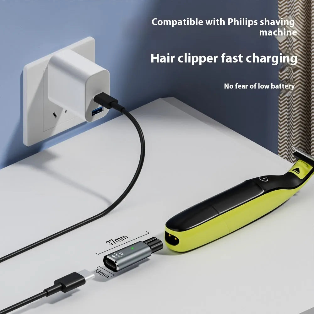 Black or grey USB-C charging adapter for electric shavers with 4.3V 8W output