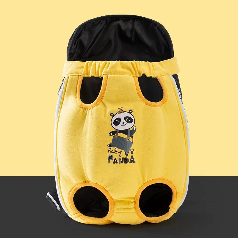 Canvas cat carrier bag with yellow bear cartoon pattern and colourful stitching in S, M, L, XL sizes