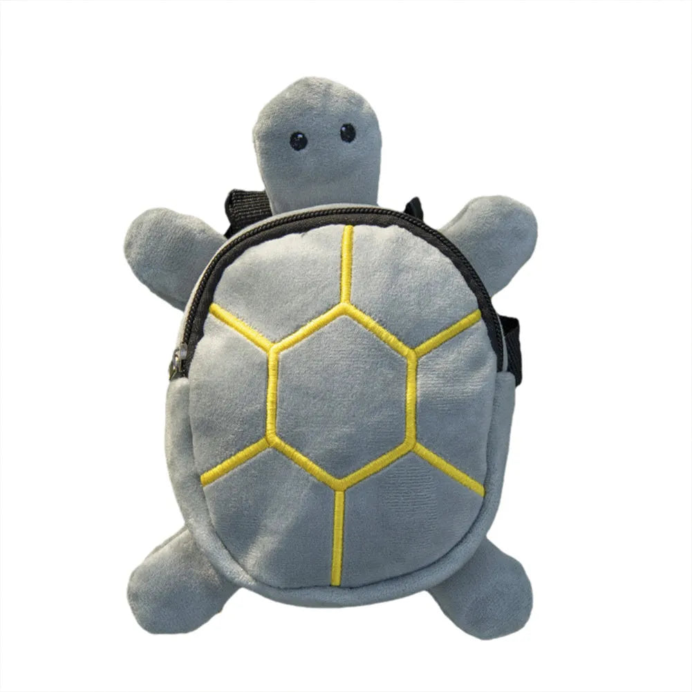 Turtle-shaped velvet dog backpack harness in brown, green, grey or yellow, measuring 20x18cm