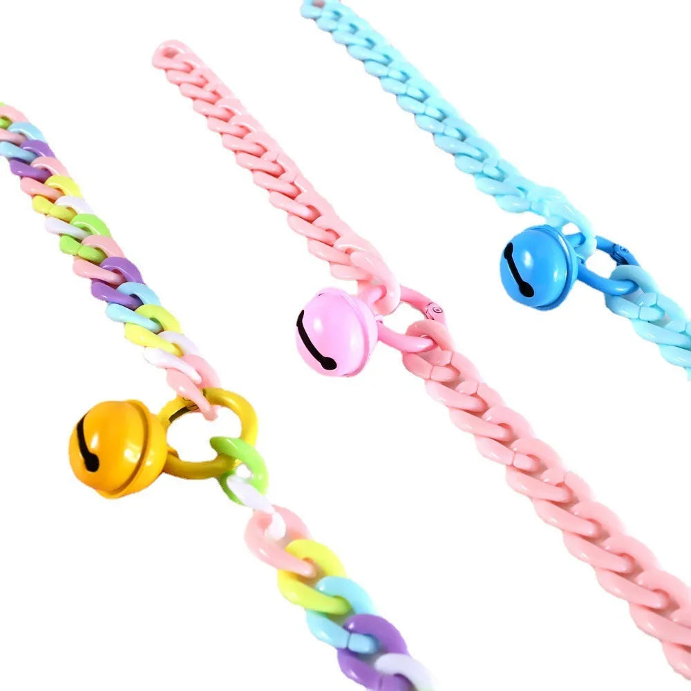 Adjustable pet collar in macaron candy colours with chain detailing for cats, dogs, and rabbits