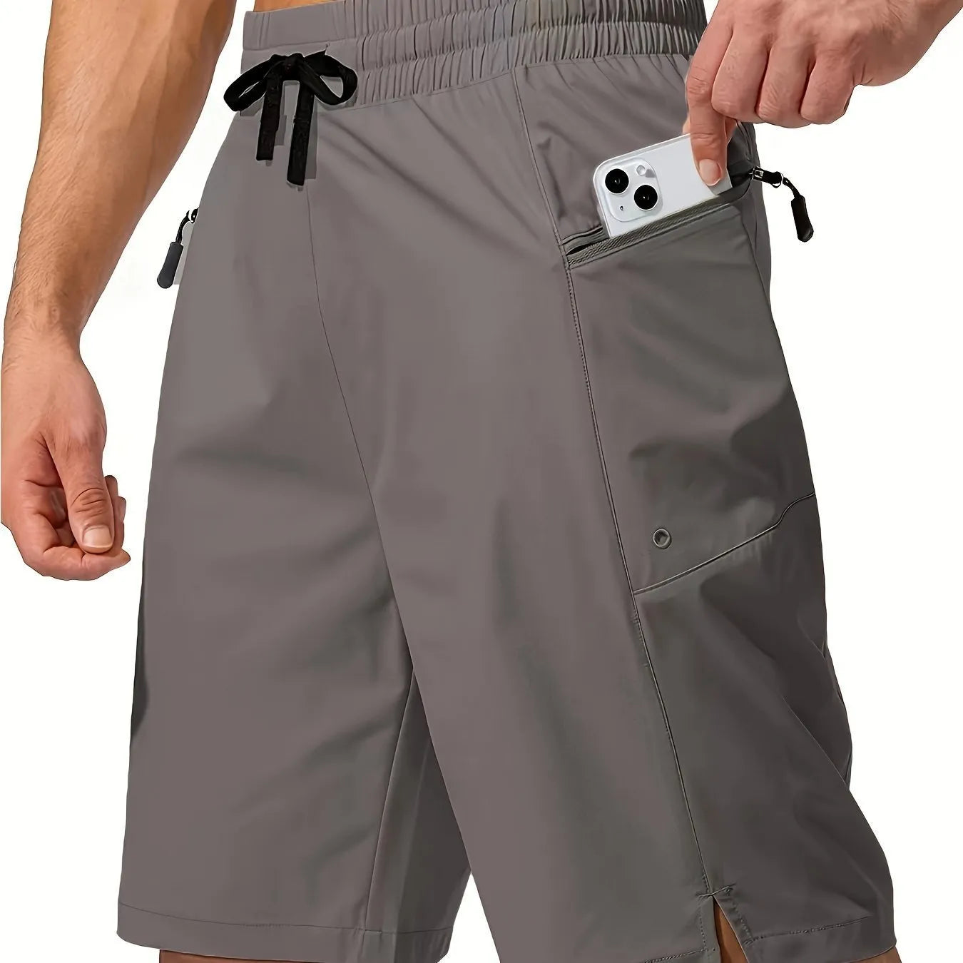 Men's quick-drying polyester beach shorts in straight-leg cut available in nine solid colours