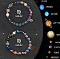Set of two natural stone beaded bracelets with metal zodiac charms on an elastic cord.