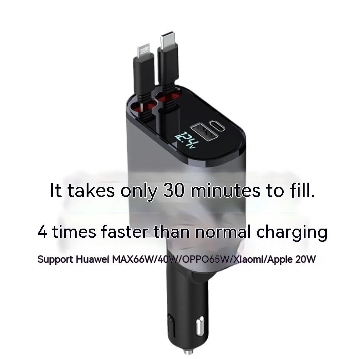 Automatic retractable car charger with cigarette lighter adapter and USB connections