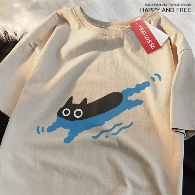 Plus size short sleeve cotton t-shirt for diving and swimming in black, blue, khaki, pink, or white.