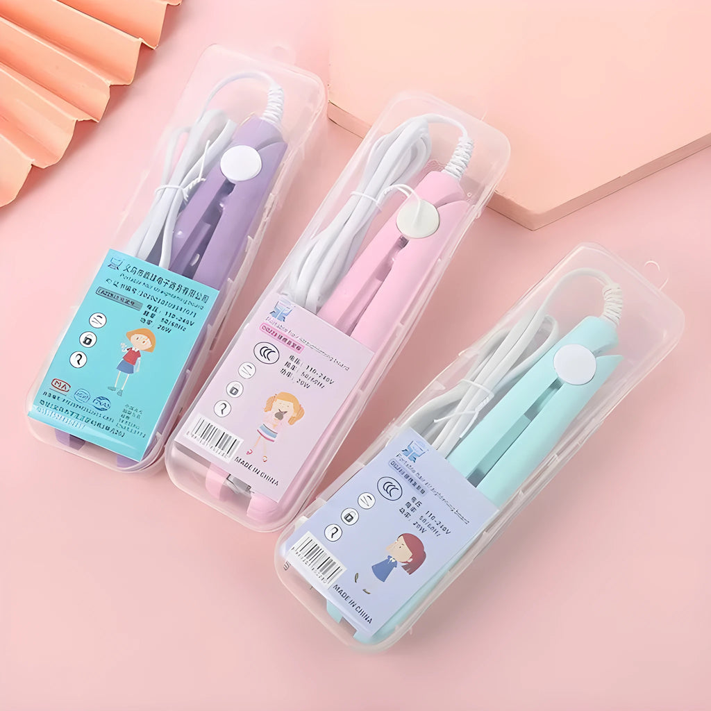 Mini hairdressing splint air bangs hair perm straightener in five colour options with storage boxes