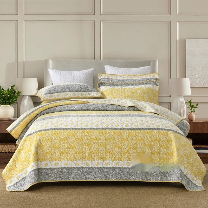 Pure cotton quilted bed cover set with printed pattern for 1.5-1.8 metre beds