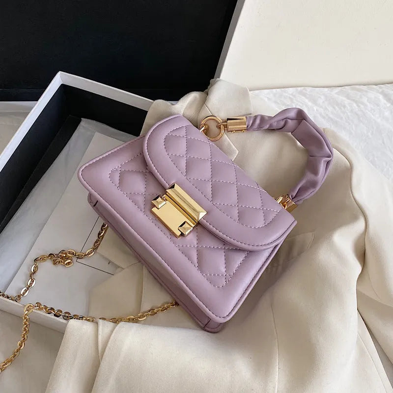 Korean-style rhombus square women's shoulder bag in PU fabric with crossbody strap