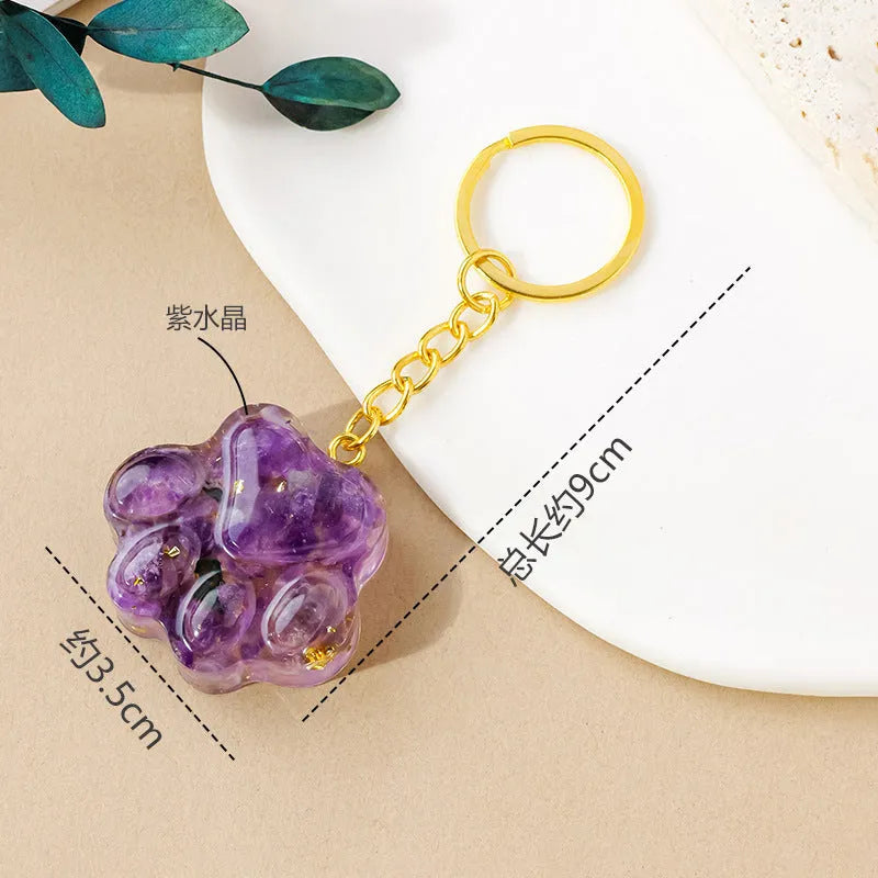 Natural crystal cat's paw keychain pendant in random colour option