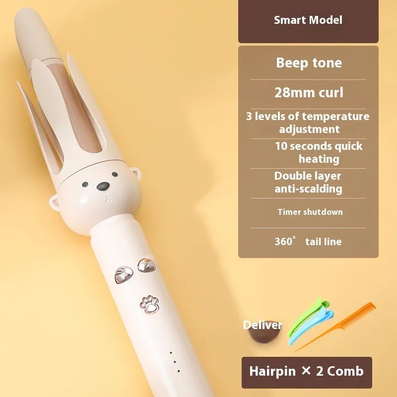 Beige automatic hair curler with anion technology and wired UK plug