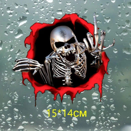 Reflective metal skull car sticker with colourful broken shell design on PET material
