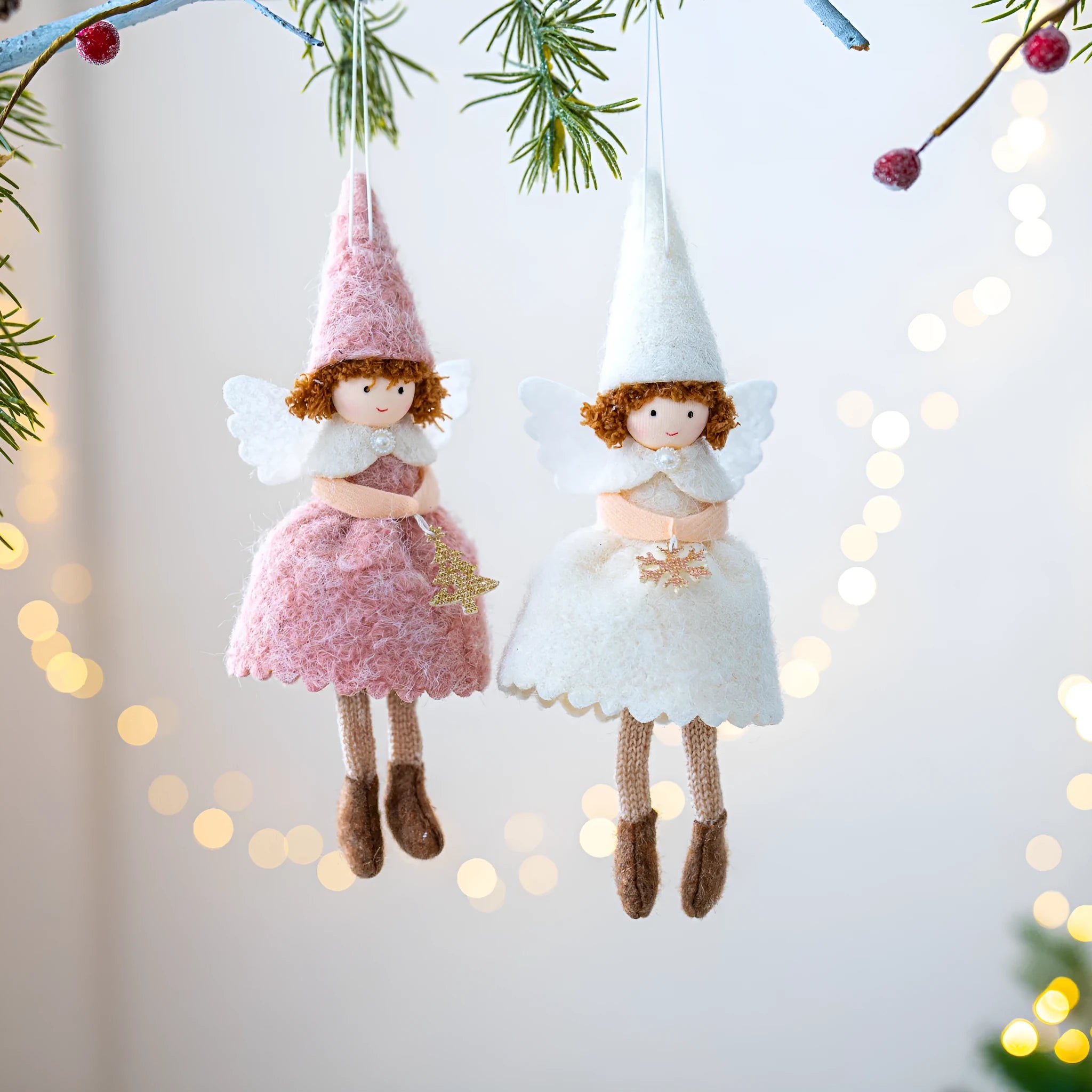 White and pink cloth Christmas girl angel skirt felt pendant decoration with modern simplicity design
