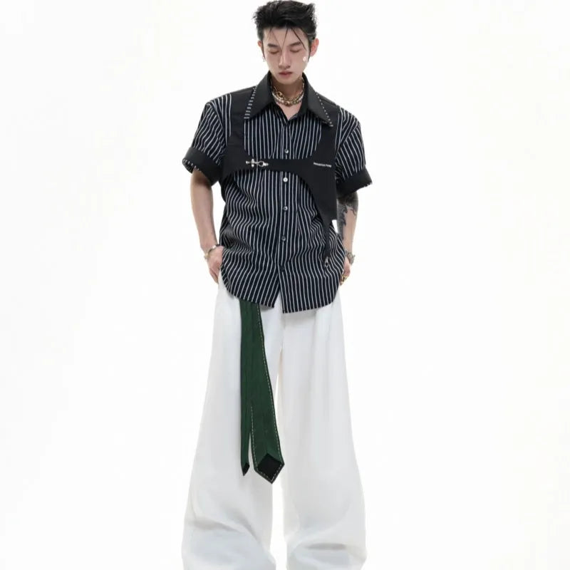 Men's striped cotton shirt with double lapel collar in black and white colour options