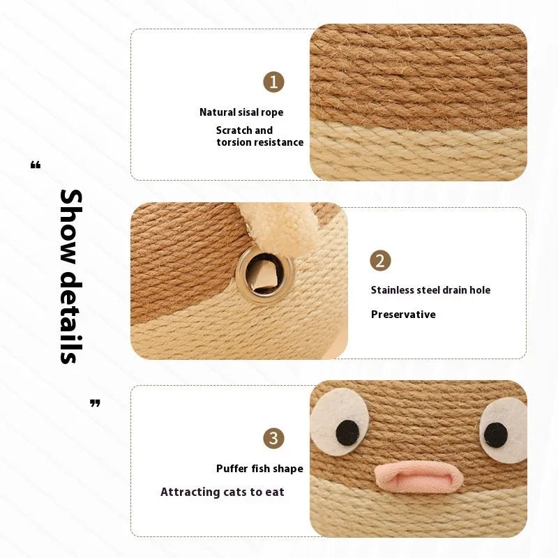 15cm sisal hemp puffer leakage food feeder tumbler toy for cats and dogs