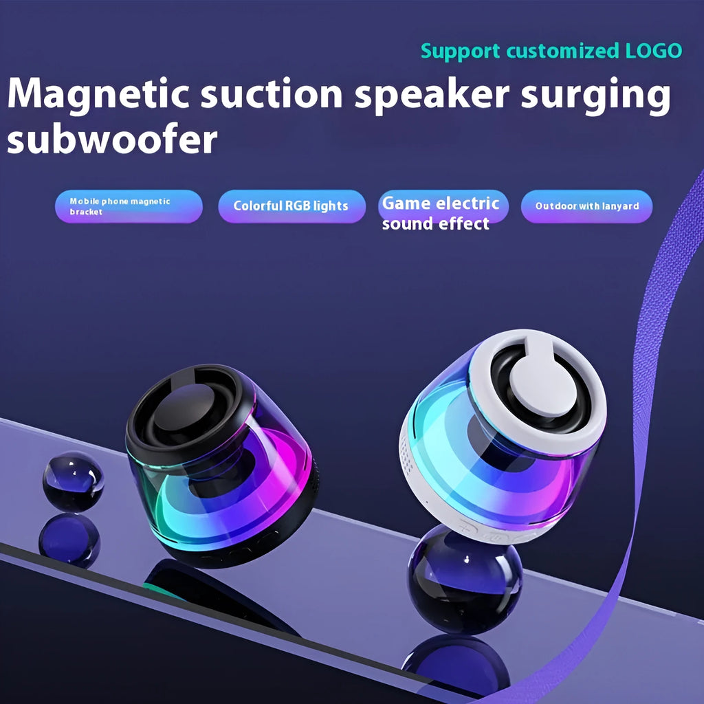 Black or white portable Bluetooth mini speaker with magnetic base and ambient light