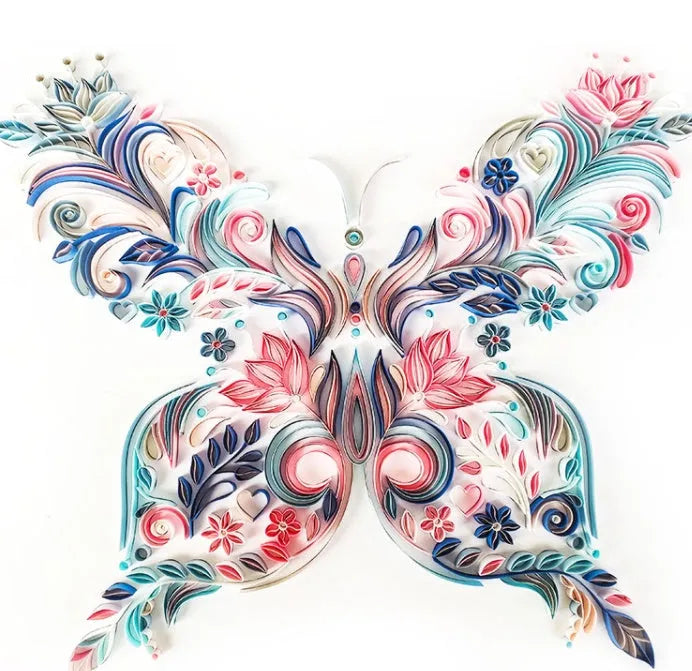 20 inch handmade butterfly quilling paper craft wall decoration with tools in blue or pink