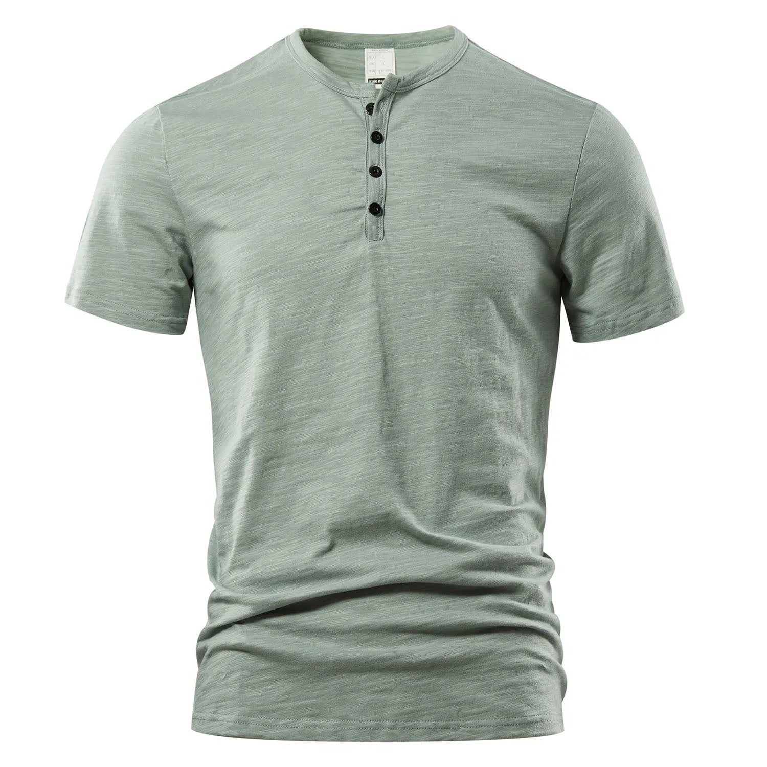 Men's solid colour slub cotton short sleeve T-shirt on a hanger, showing classic British style.