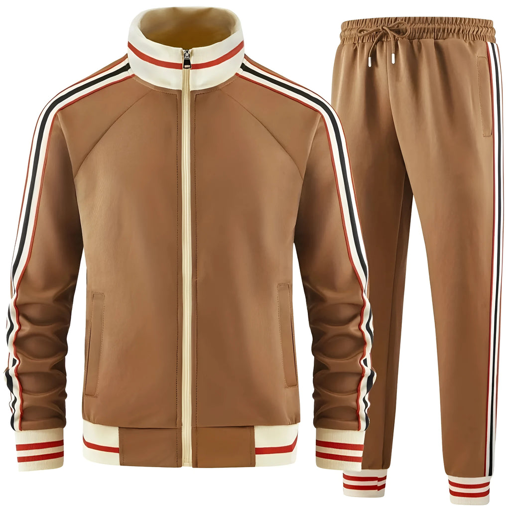 Turtleneck zipper cardigan and trousers streetwear suit in polyester fibre