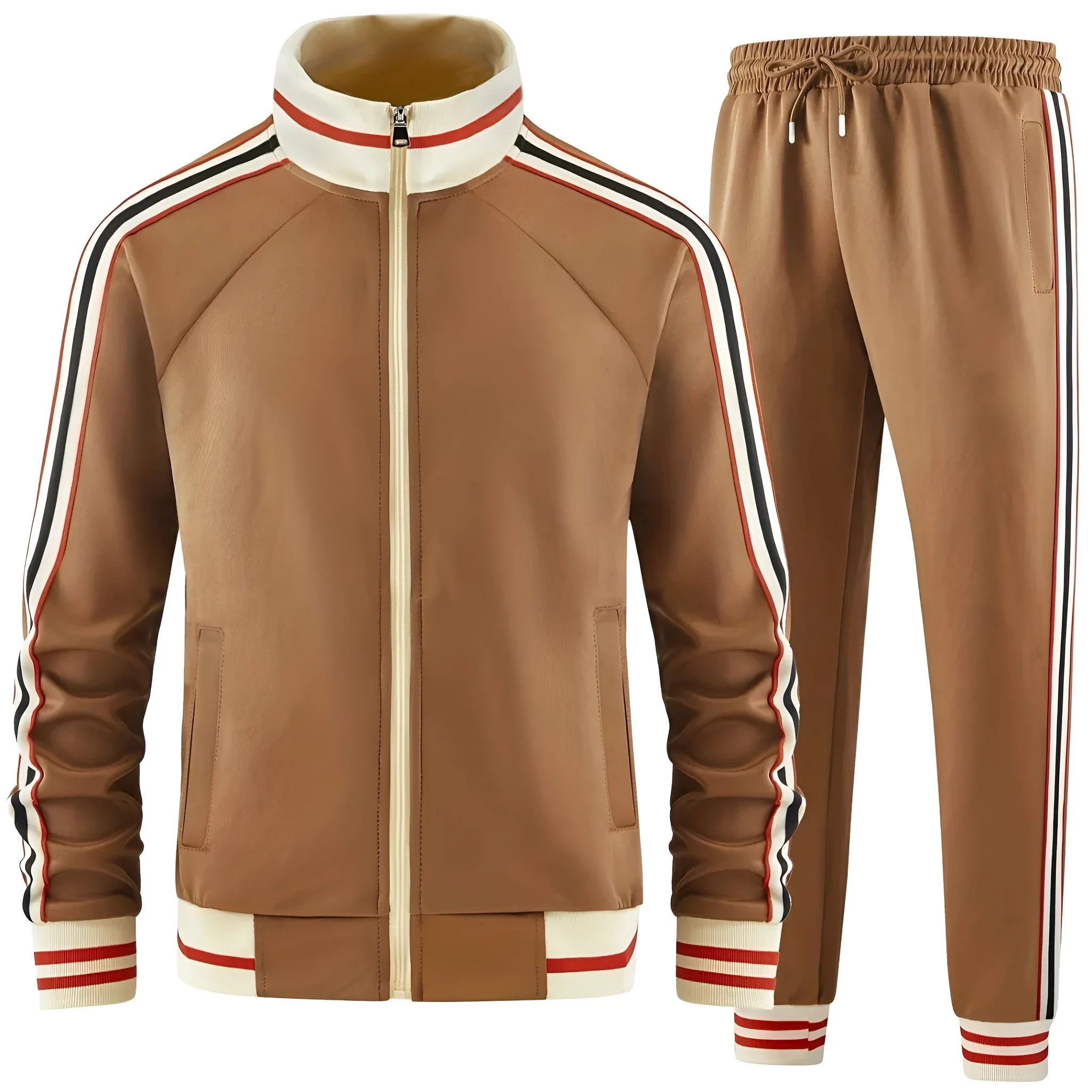 Turtleneck zipper cardigan and trousers streetwear suit in polyester fibre