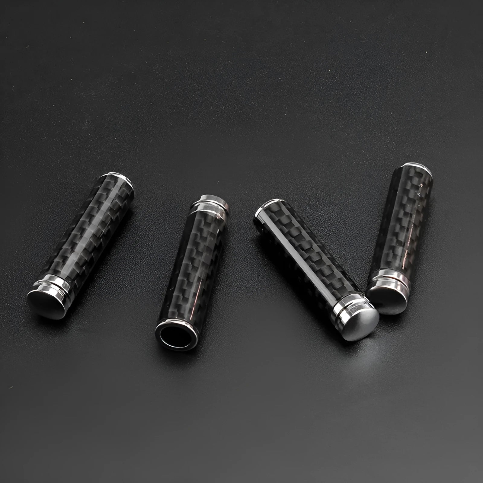 Four carbon fibre style car door handle covers with metal framework for direct replacement installation