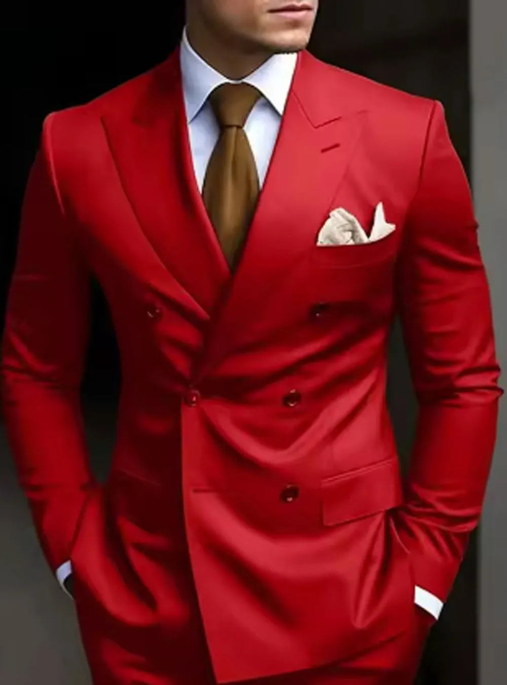 Men's Korean-style slim fit two-piece suit in cotton blend fabric showing jacket and trousers