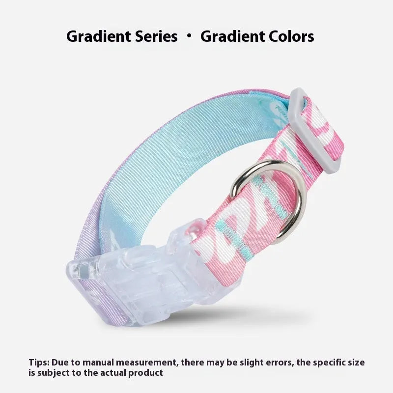 Cartoon gradient printing dog collar with adjustable plastic buckle in nylon material