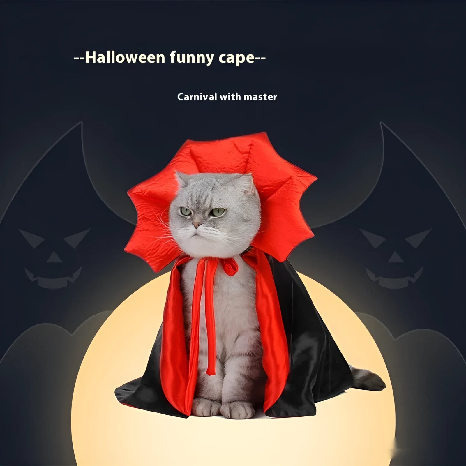 Black and red polyester Halloween costume for a cat or dog on a hanger.