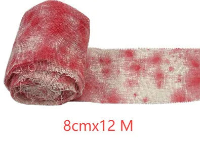 Halloween horror bandage in polyester fabric with 8cm width showing bloody red colour variation
