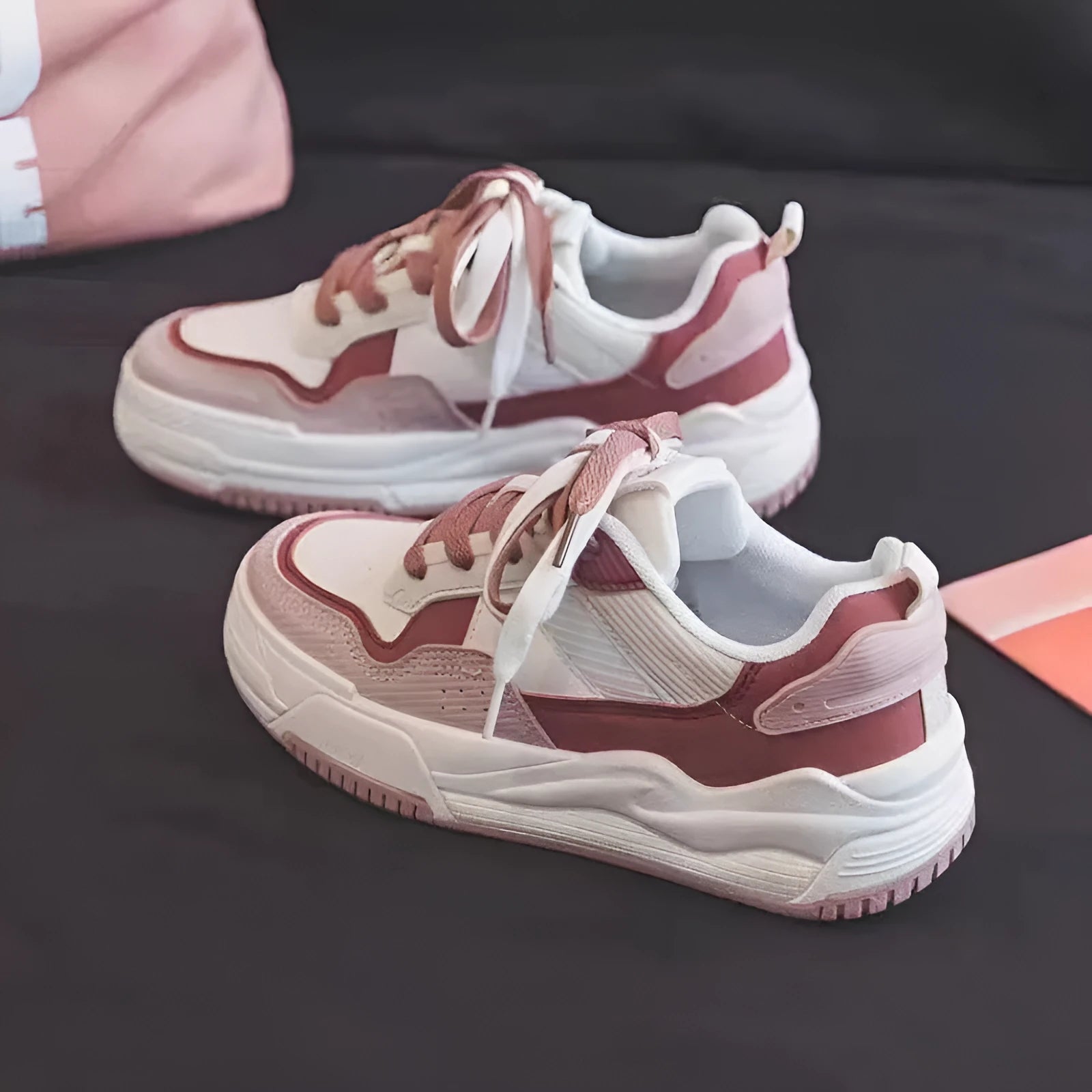 Spring rubber sneaker low top in pink and milky white colours with height increasing function