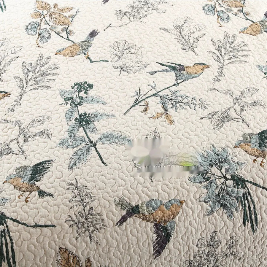 Pure cotton quilted bed cover set with printed pattern for 1.5-1.8 metre beds