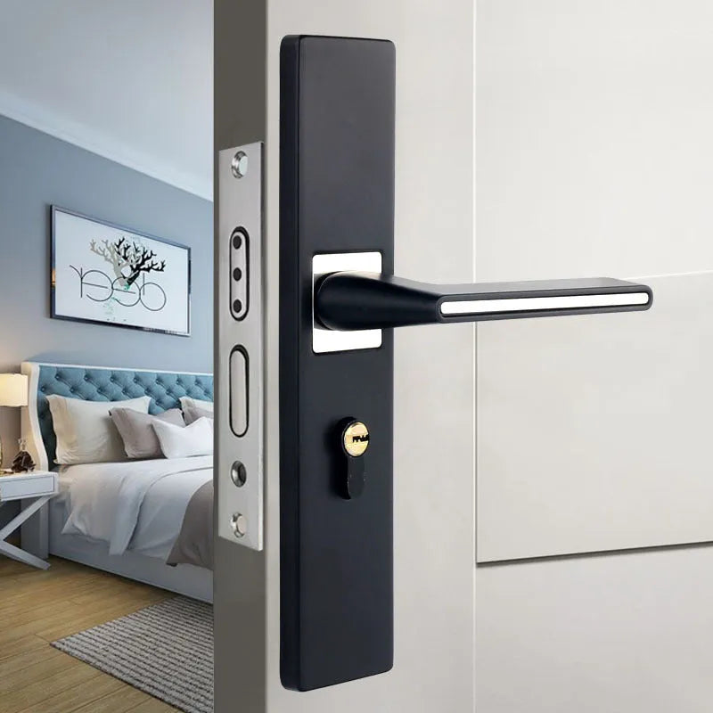 Aluminium alloy split magnetic door lock handle body with mute mechanism for timber doors in black and silver finish