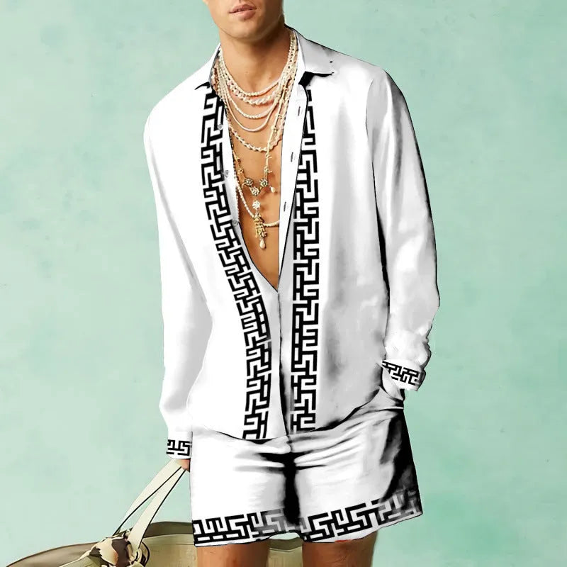 Loose fit casual summer shirt and shorts matching set in slim fit polyester.