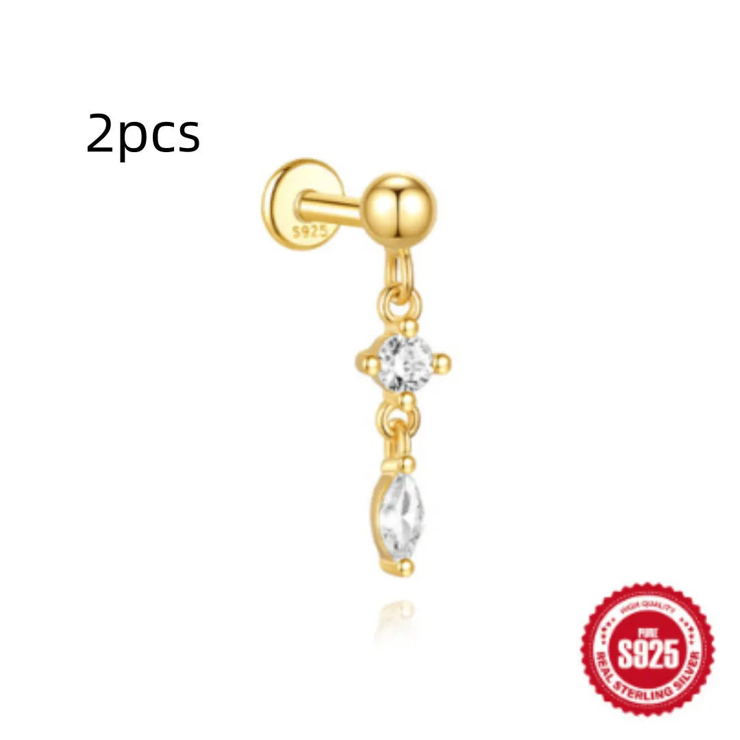 S925 sterling silver water drop earrings with flat spiral geometric design in gold colour