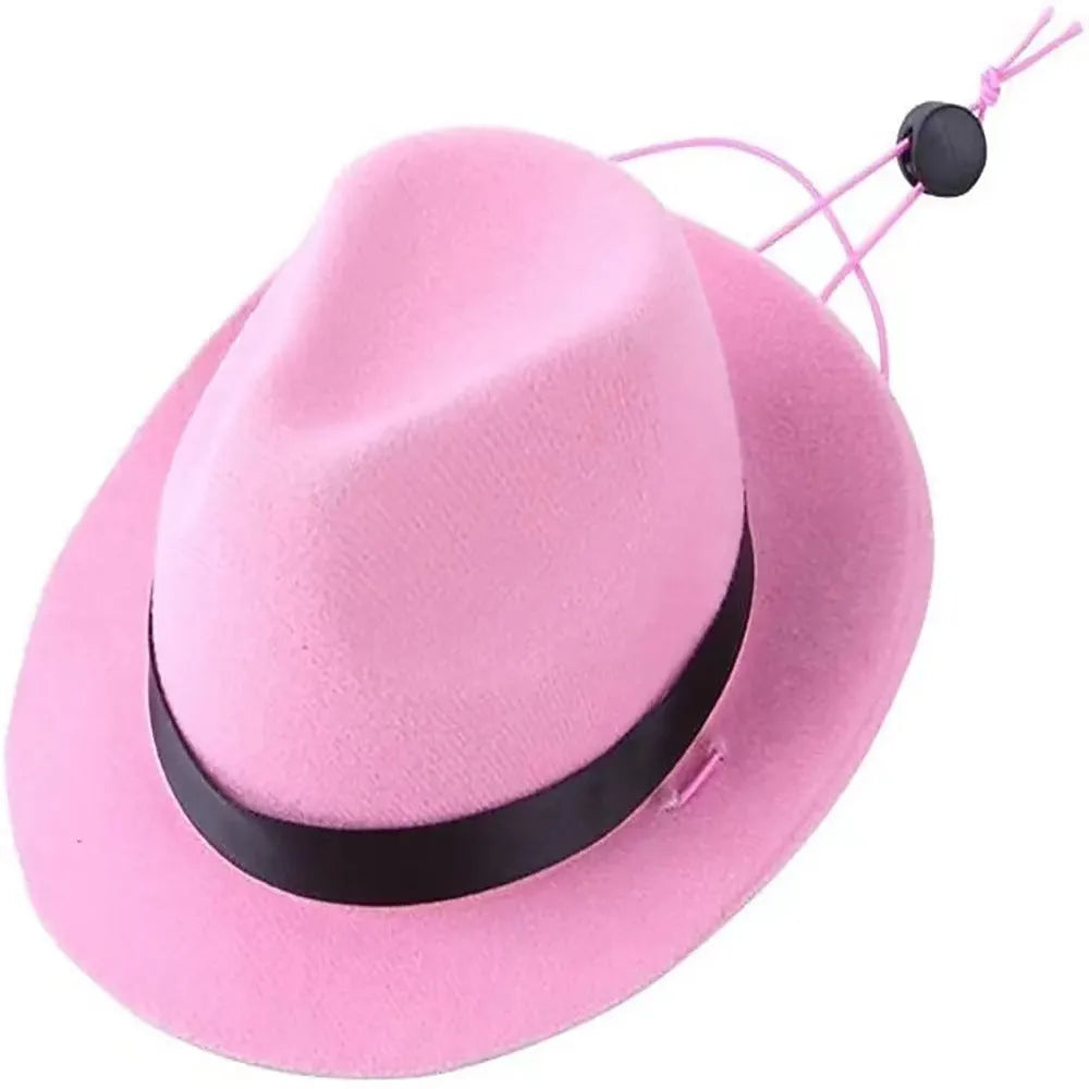 Wool felt mini pet hat for dogs and cats in pink colour showing 15.5cm diameter measurement