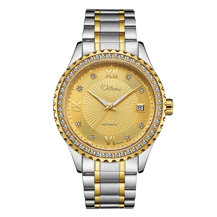 Men's automatic mechanical watch with luminous hands in gold or silver 13mm business case