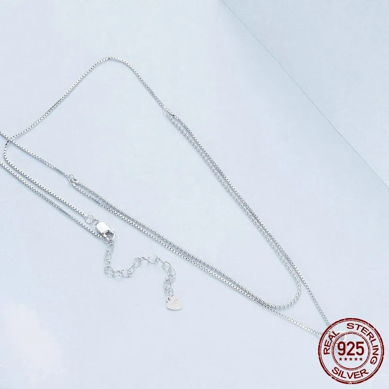 Silver colour double-layer necklace with pearl chain and pendant made from 925 sterling silver