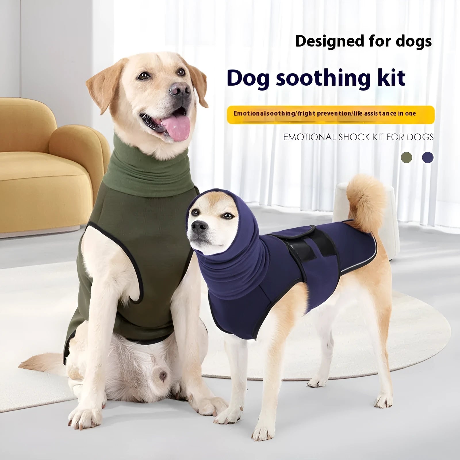 Army Green dog anti-anxiety jacket for pet stress relief during travel and thunderstorms