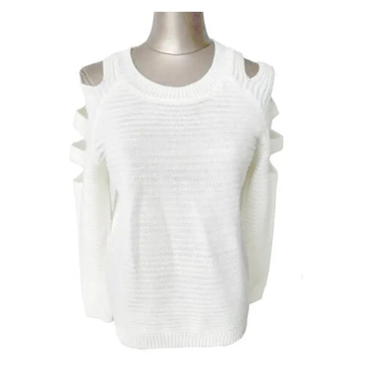 Women's grey solid colour pullover shirt with hollow-out crochet detail on long sleeves
