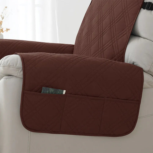 Quilted waterproof sofa cover for Chivas massage chair in burgundy colour.