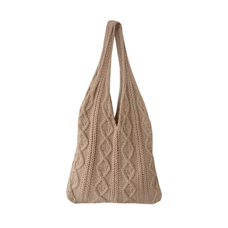 Women's retro crochet shoulder bag in solid colour with double straps and polyester lining
