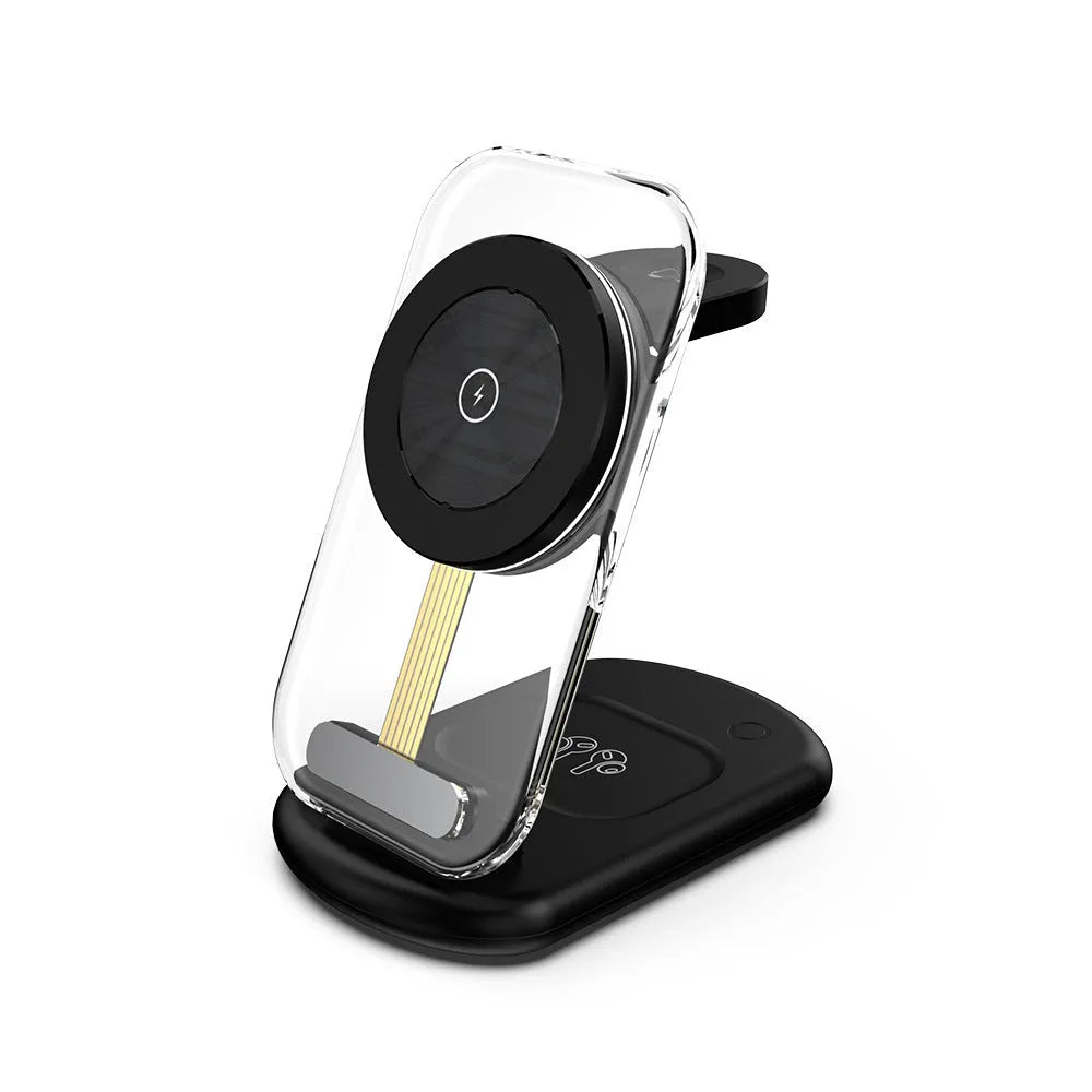 Transparent folding magnetic three-in-one wireless charger for iPhone, AirPods and Apple Watch