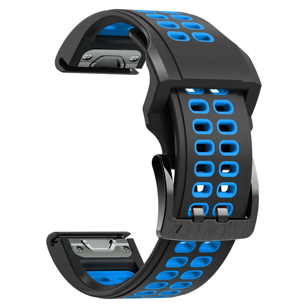 Two-colour silicone watch strap with quick-release pins and pin buckle in sport style