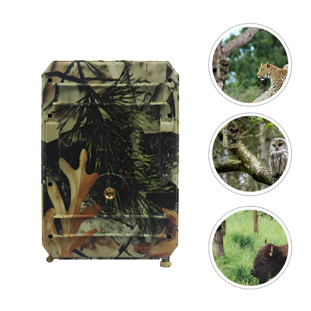 Yellow brown 16MP hunting game camera with infrared LEDs and wide lens for outdoor scouting