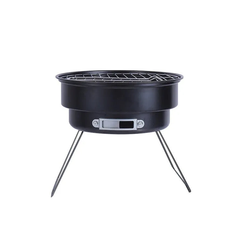 Small folding round ice stove with grill mesh, barbecue grill, furnace legs, and carbon clip components