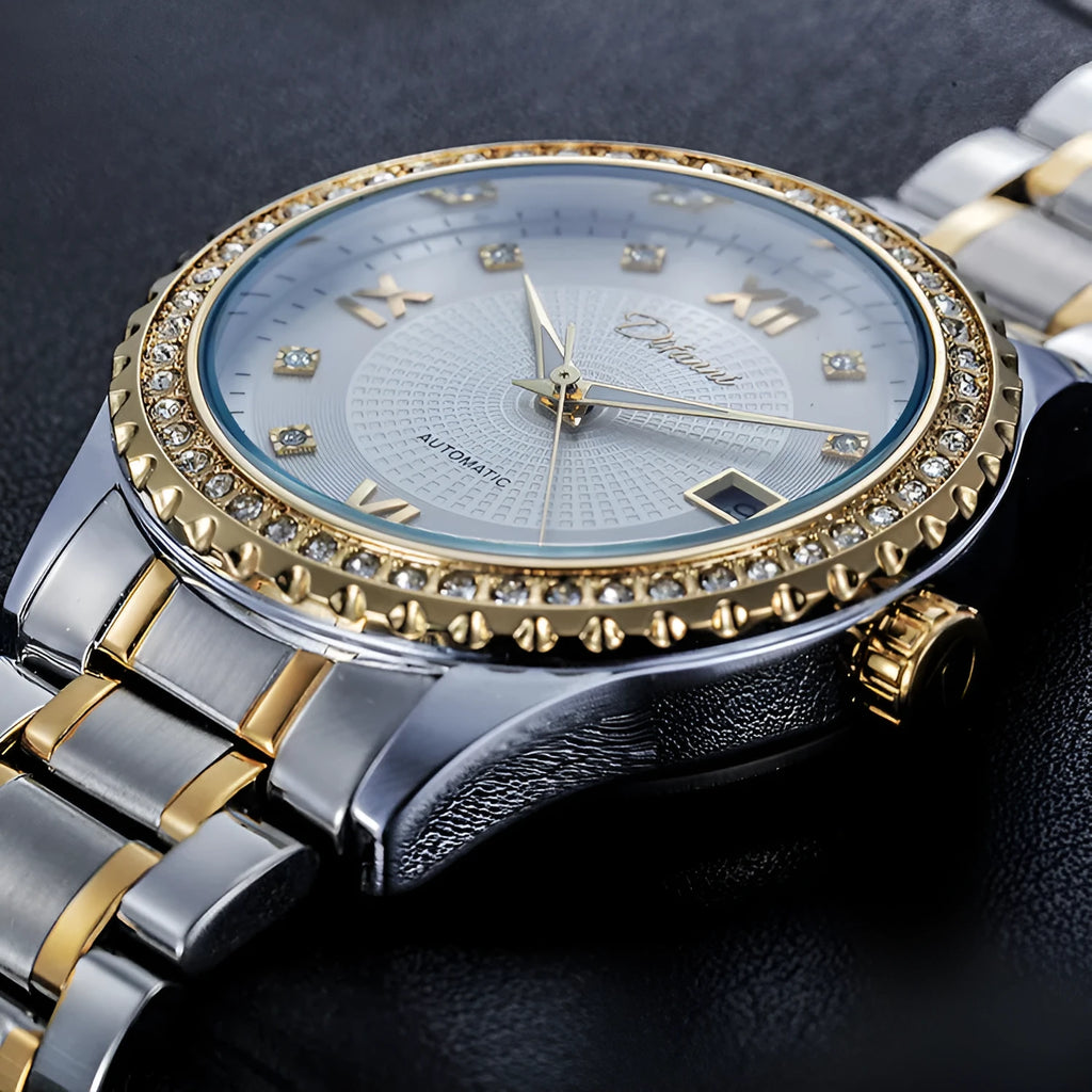 Men's automatic mechanical watch with luminous hands in gold or silver 13mm business case