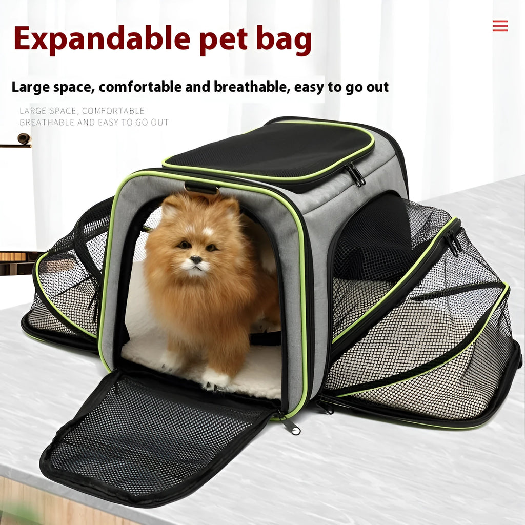 600D cationic polyester cat carrier bag in black with red piping, medium-soft construction