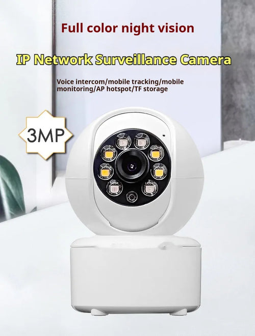 1080p Bluetooth indoor security camera with ceiling mount bracket and infrared LEDs