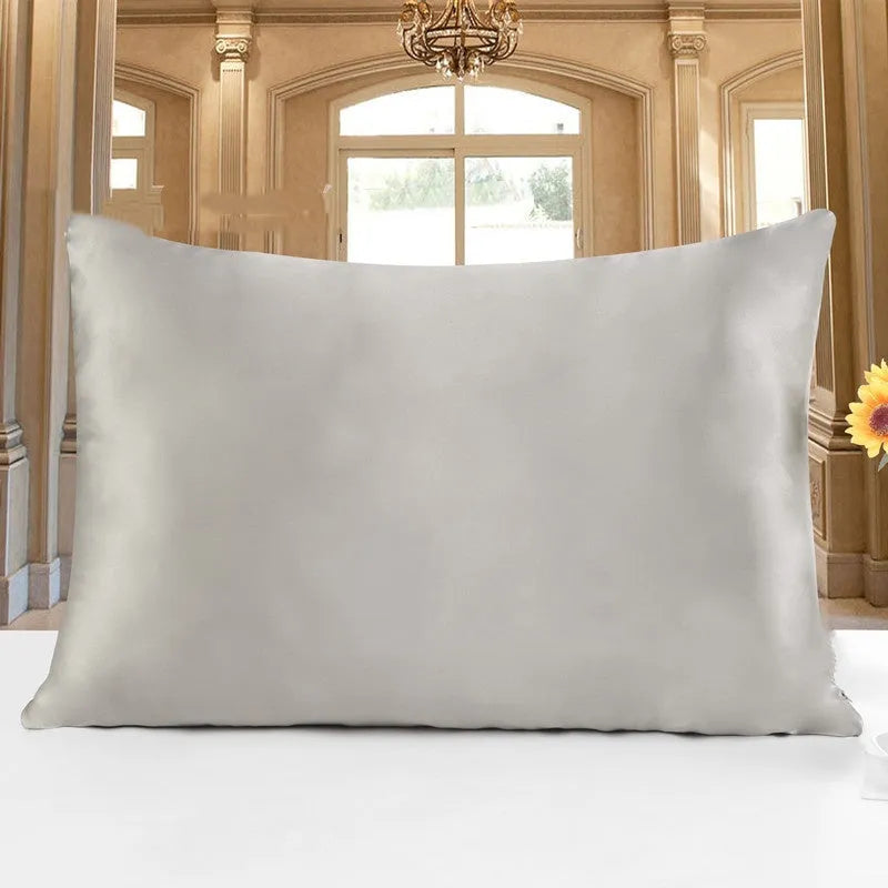 19 M double-sided Mulberry silk pillowcase in apricot colour, shown in three size options.